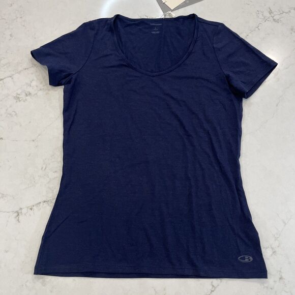 Icebreaker NEW Womens L Wool Blend Siren Short Sleeve Base Layer Shirt Top Blue - Picture 1 of 16